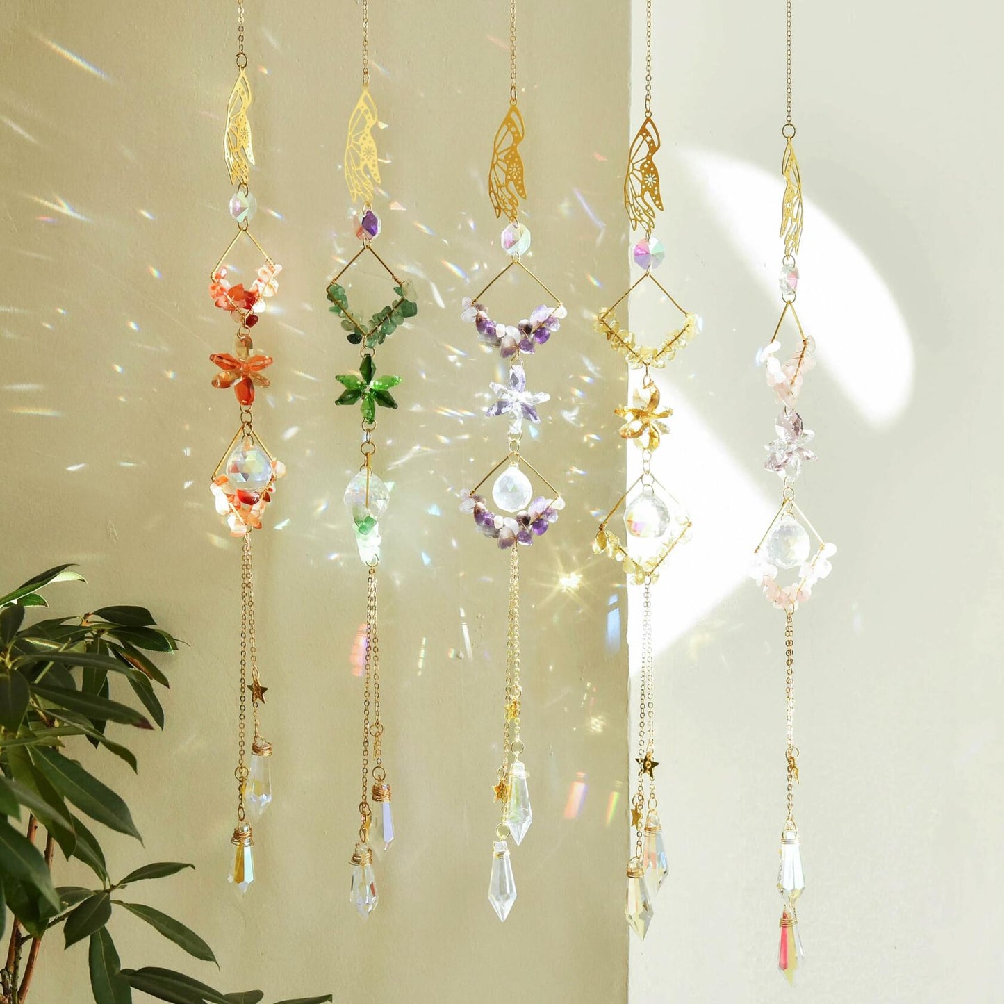 Venusorn Natural Crystal Flower Chains Purple - Window Décor Sun Catchers