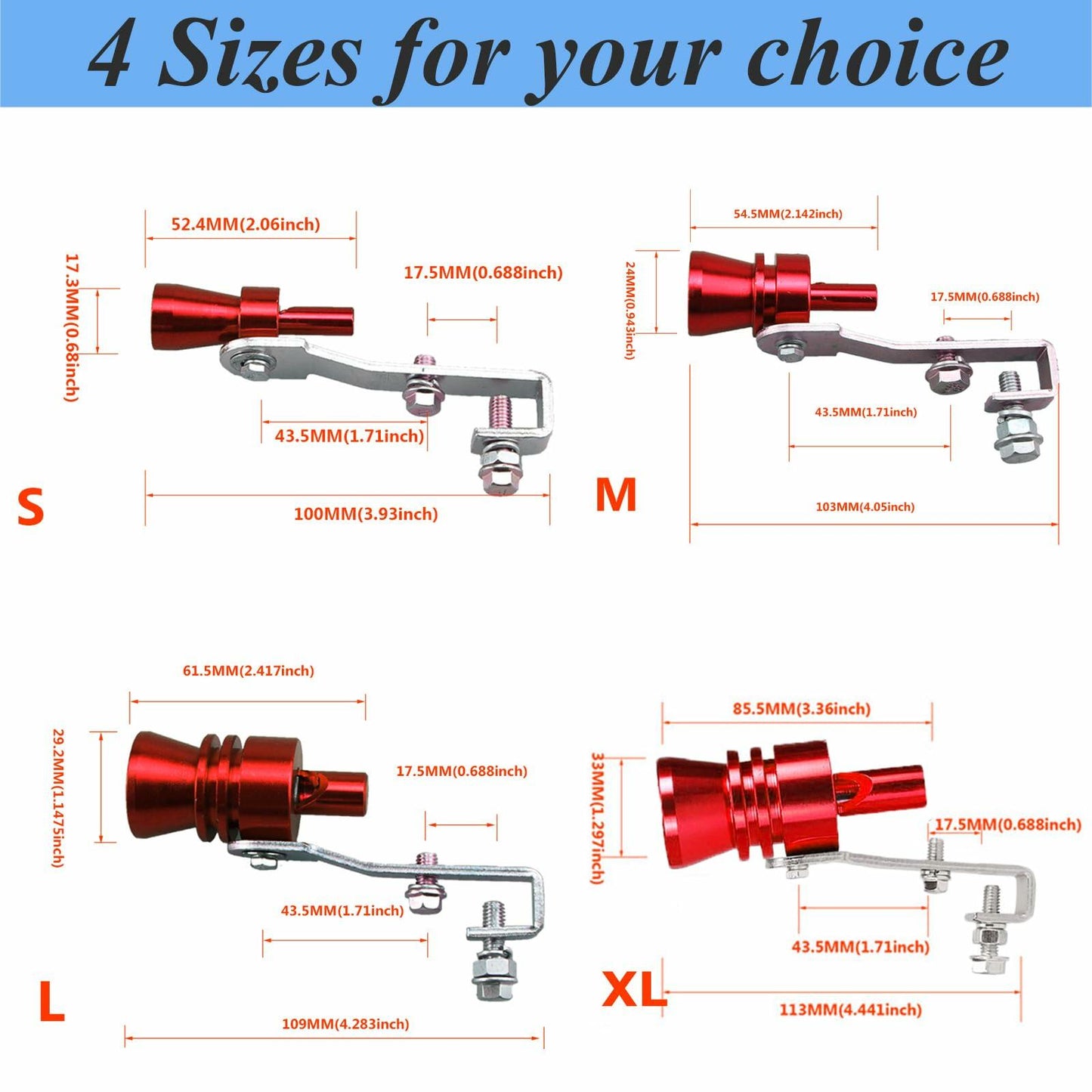 EOHMAK Turbo Sound Whistle Simulator Exhaust Muffler Pipe Red XL