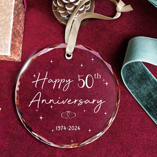 50th Anniversary Glass Wedding Ornament Keepsake Gift for Couple 3 Inch