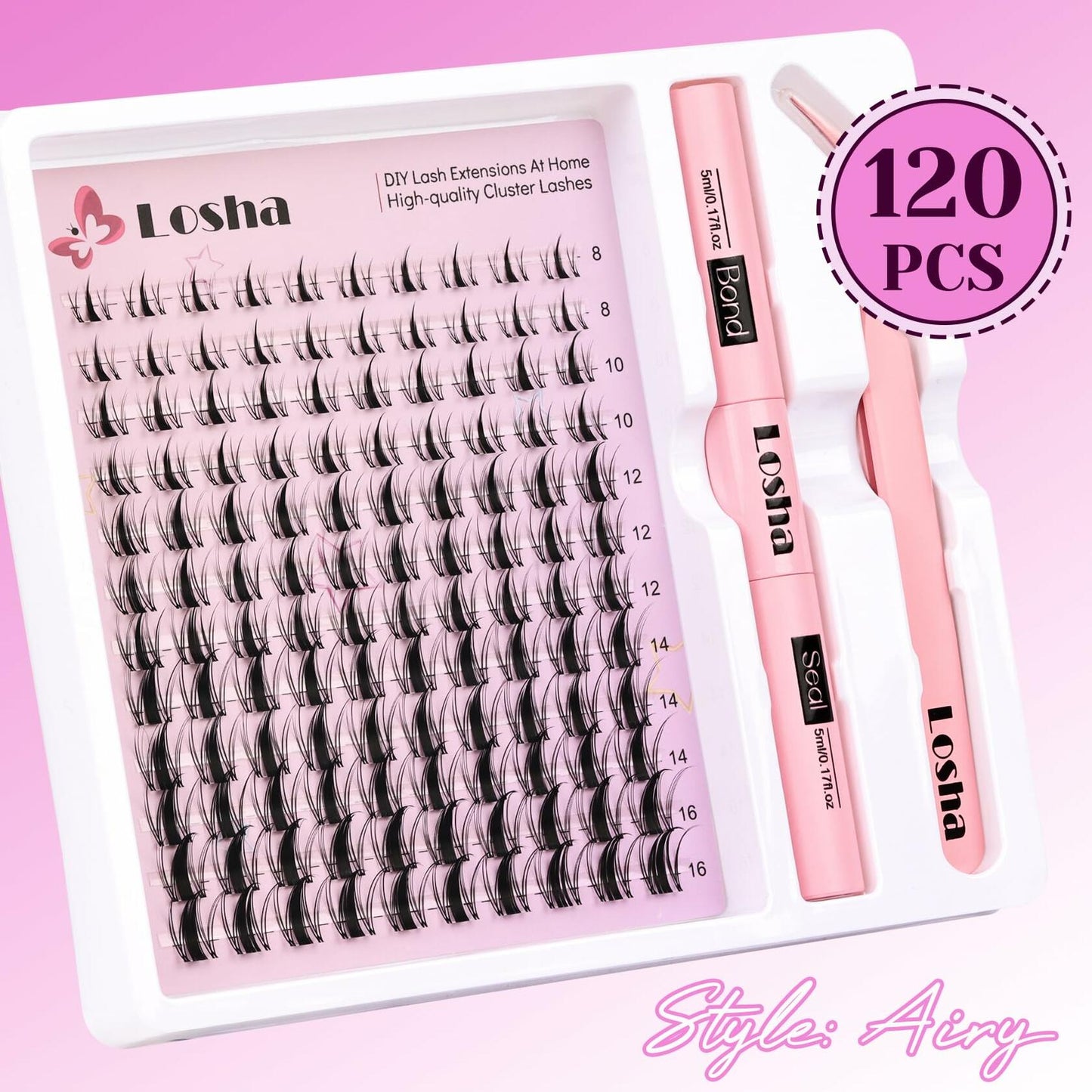 Losha Eyelash Extension Kit 144pcs 8-16mm D Curl Natural Soft W02