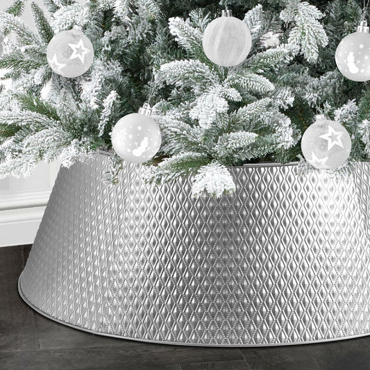 Hatisan Metal Christmas Tree Collar Basket Skirt 28'' Silver Waterproof