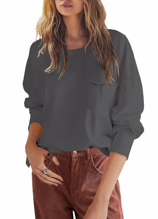 SENSERISE Womens Crewneck Sweatshirt Long Sleeve Pockets Green Size S