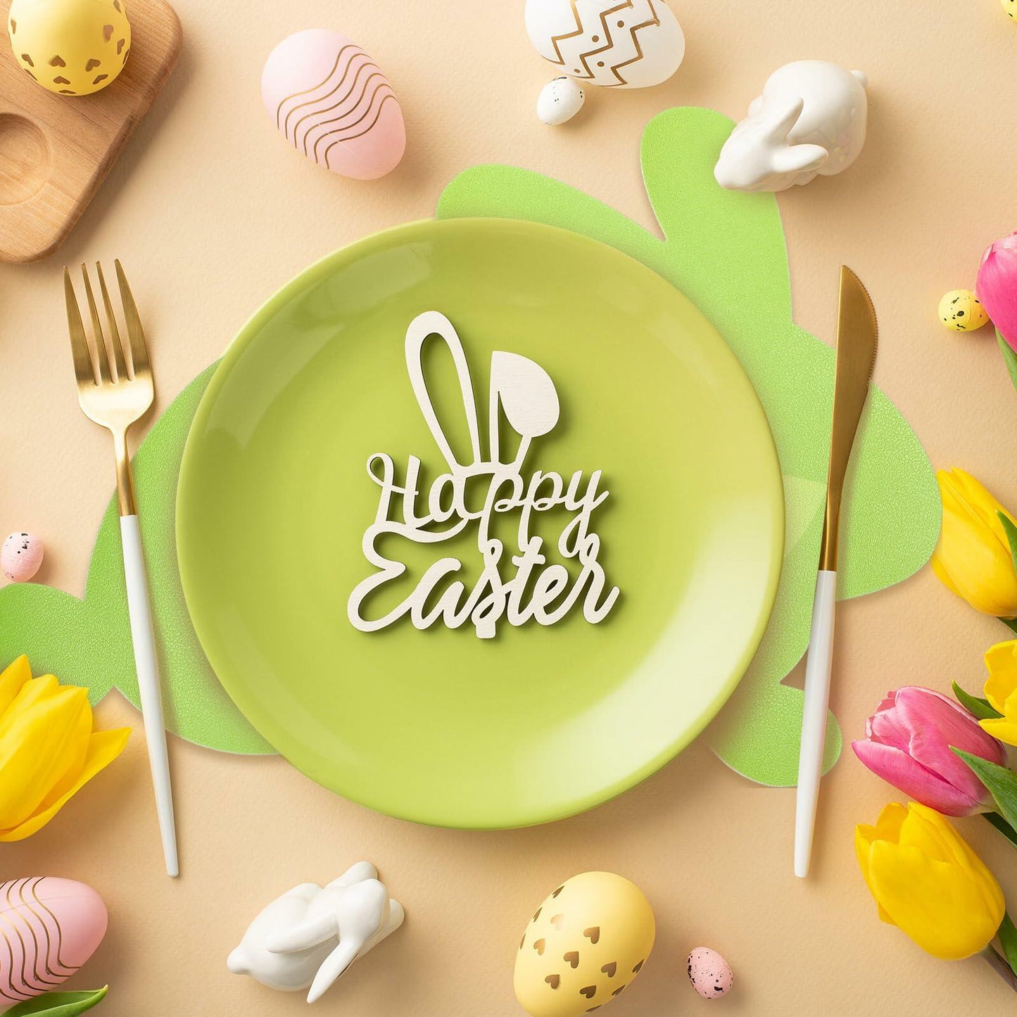 Remerry Easter Bunny Leather Placemats Set of 6 Waterproof Washable Mats