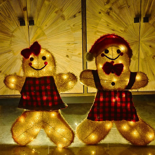 ATTBEA 2FT Pre-lit Gingerbread Man Yard Decoration Set of 2 Warm White LEDs