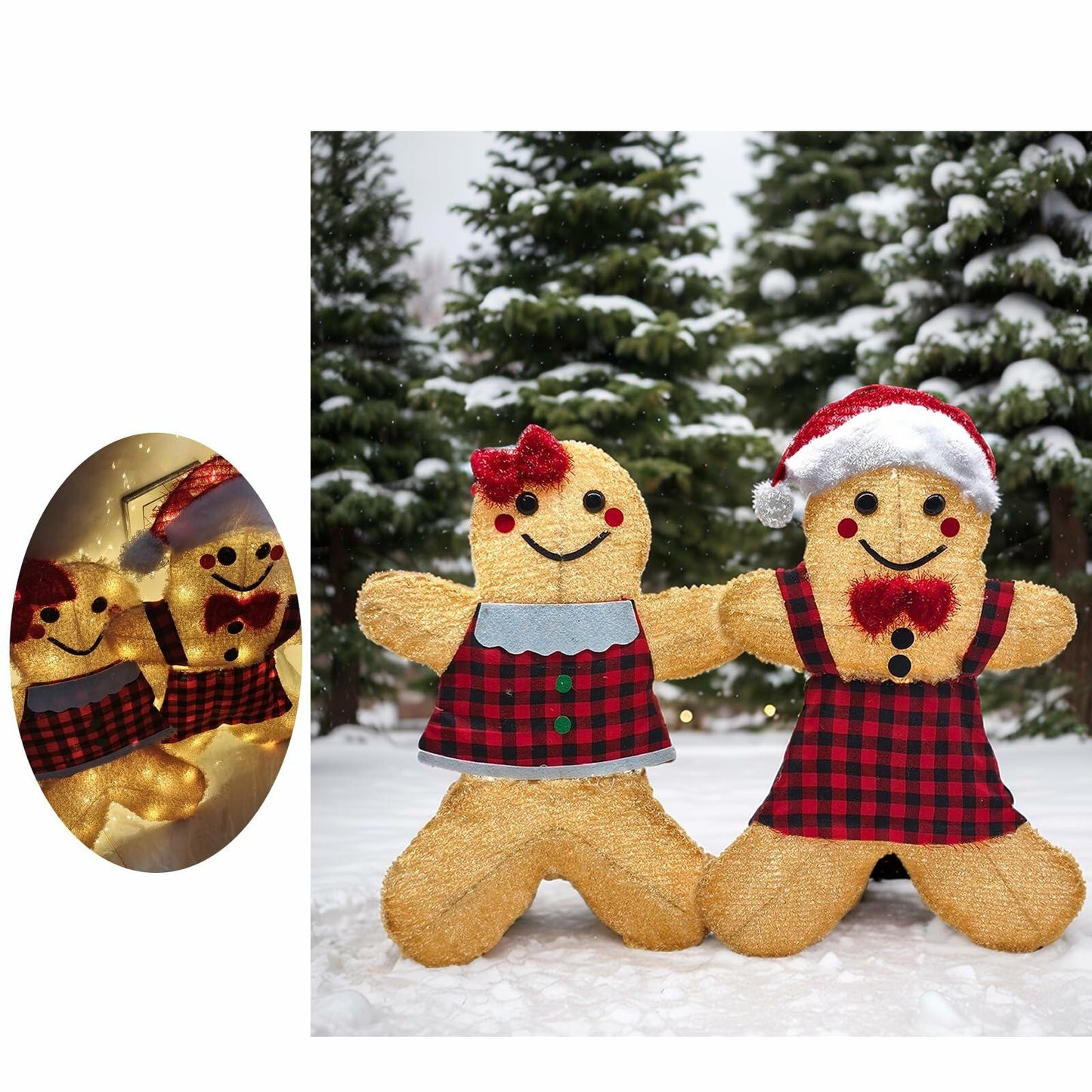 ATTBEA 2FT Pre-lit Gingerbread Man Yard Decoration Set of 2 Warm White LEDs