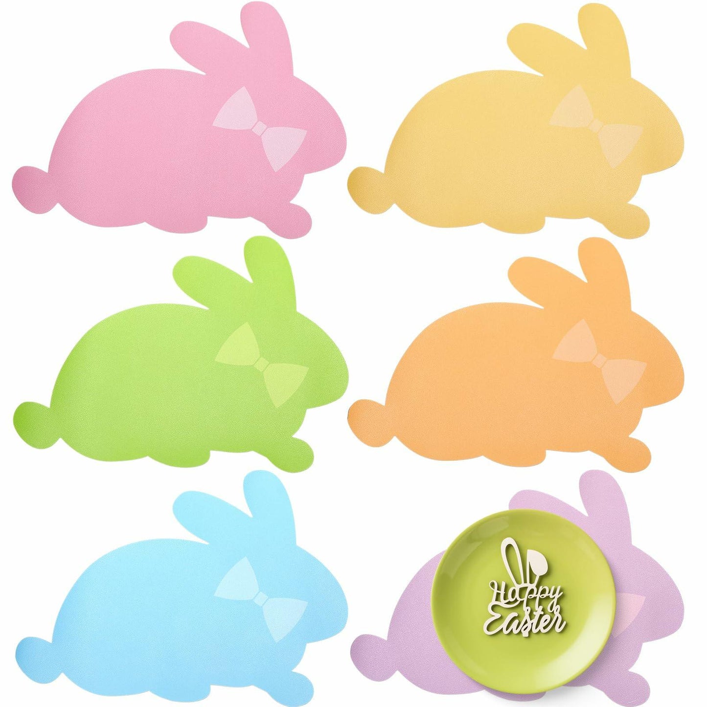 Remerry Easter Bunny Leather Placemats Set of 6 Waterproof Washable Mats