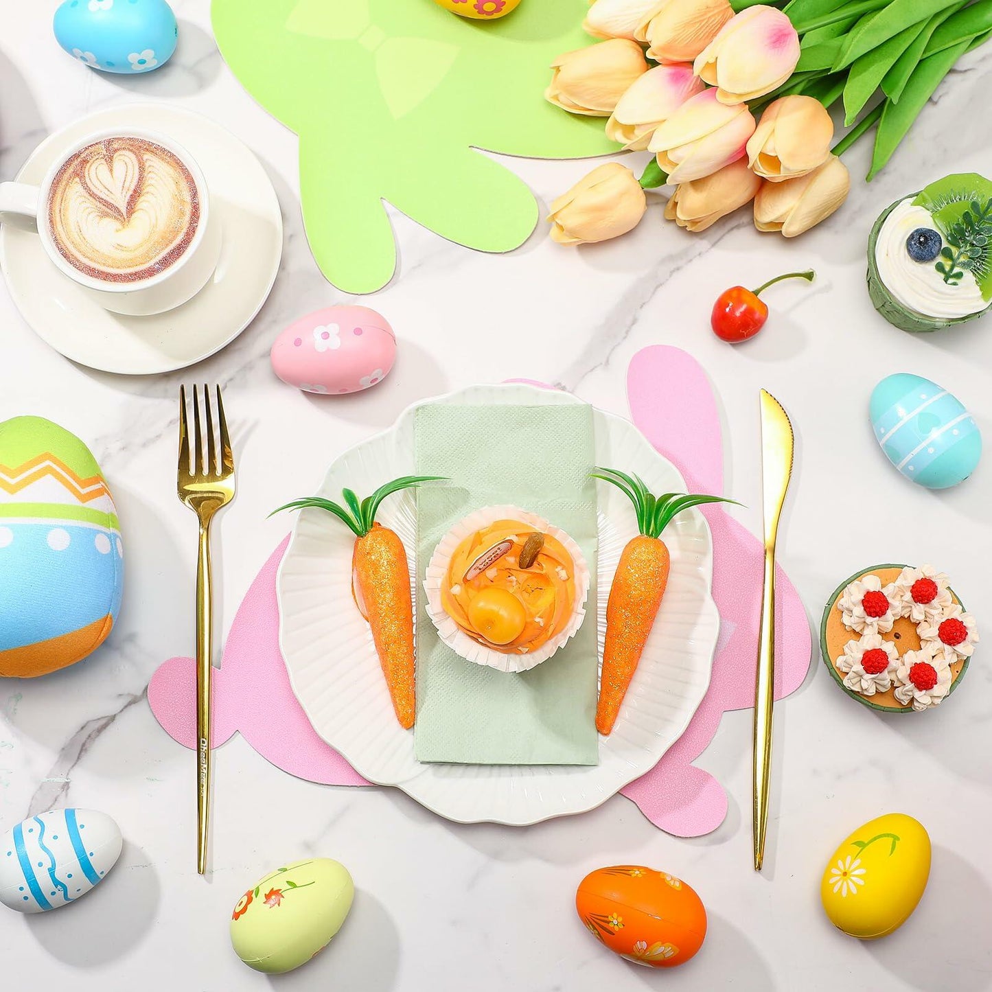 Remerry Easter Bunny Leather Placemats Set of 6 Waterproof Washable Mats
