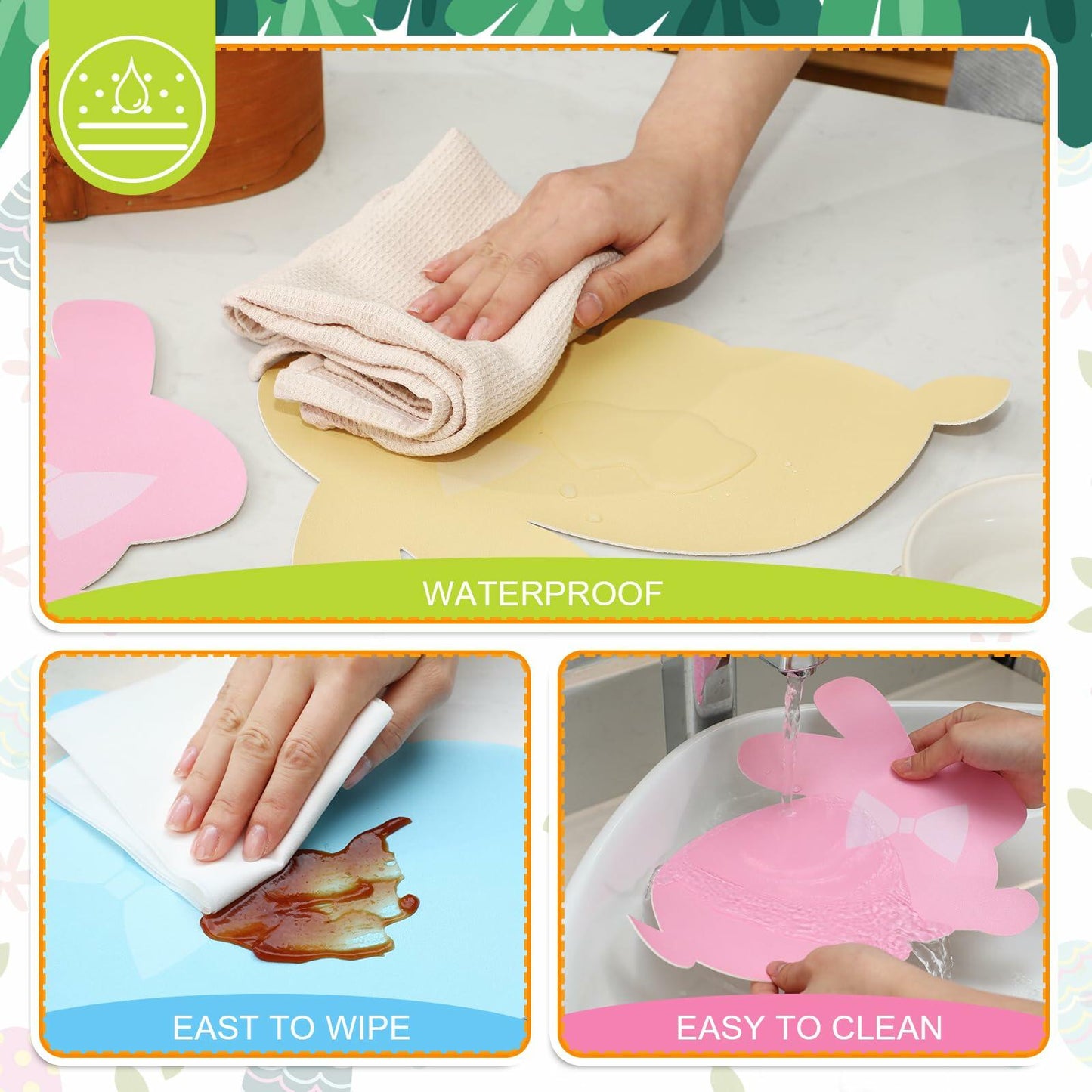 Remerry Easter Bunny Leather Placemats Set of 6 Waterproof Washable Mats