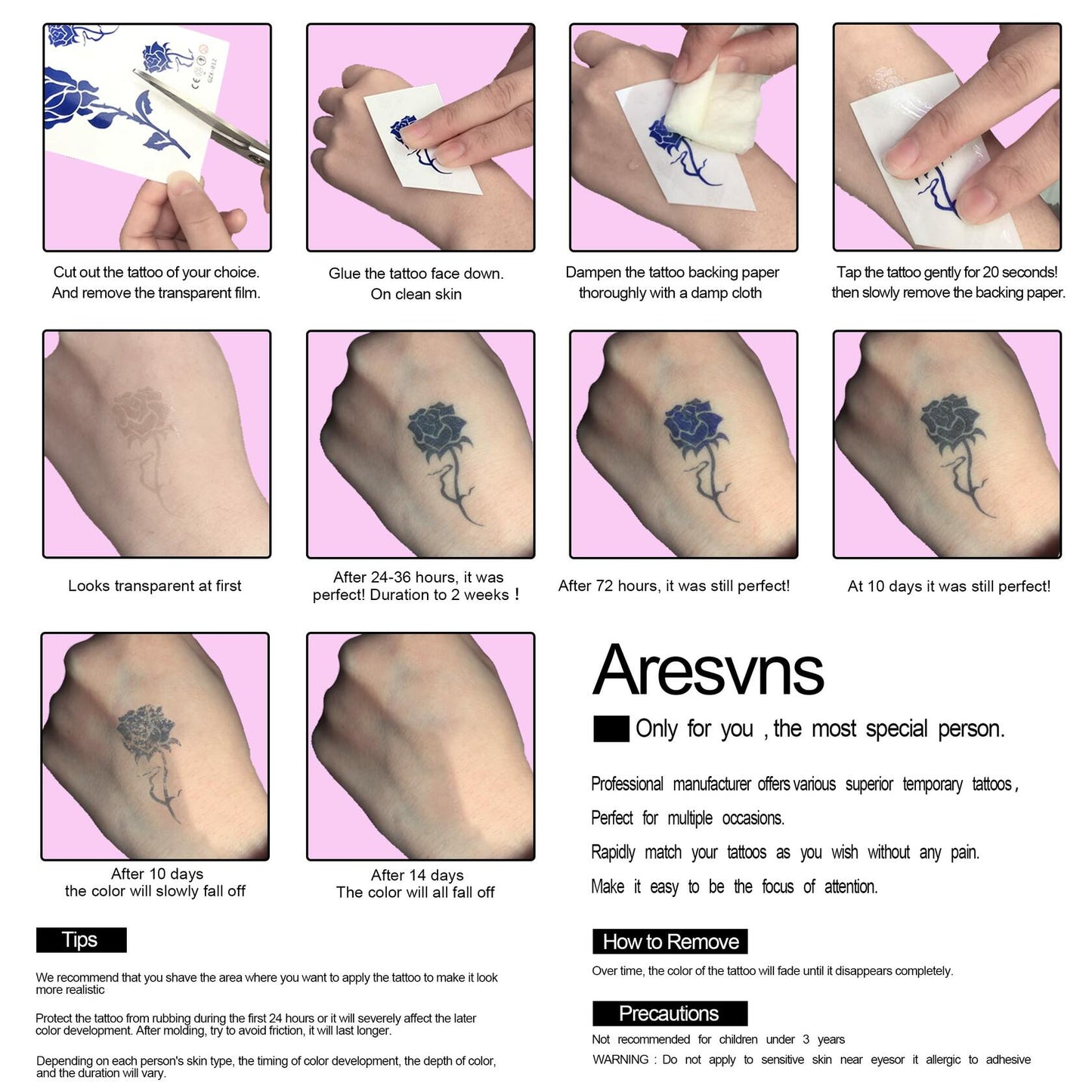 Aresvns Semi-Permanent Waterproof Temporary Tattoo Dark Blue Long-Lasting