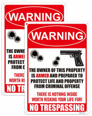 Ovyxely No Trespassing Gun Warning Sign Aluminum 10x7 Home Security
