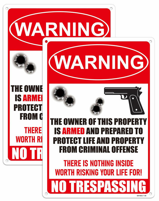 Ovyxely No Trespassing Gun Warning Sign Aluminum 10x7 Home Security
