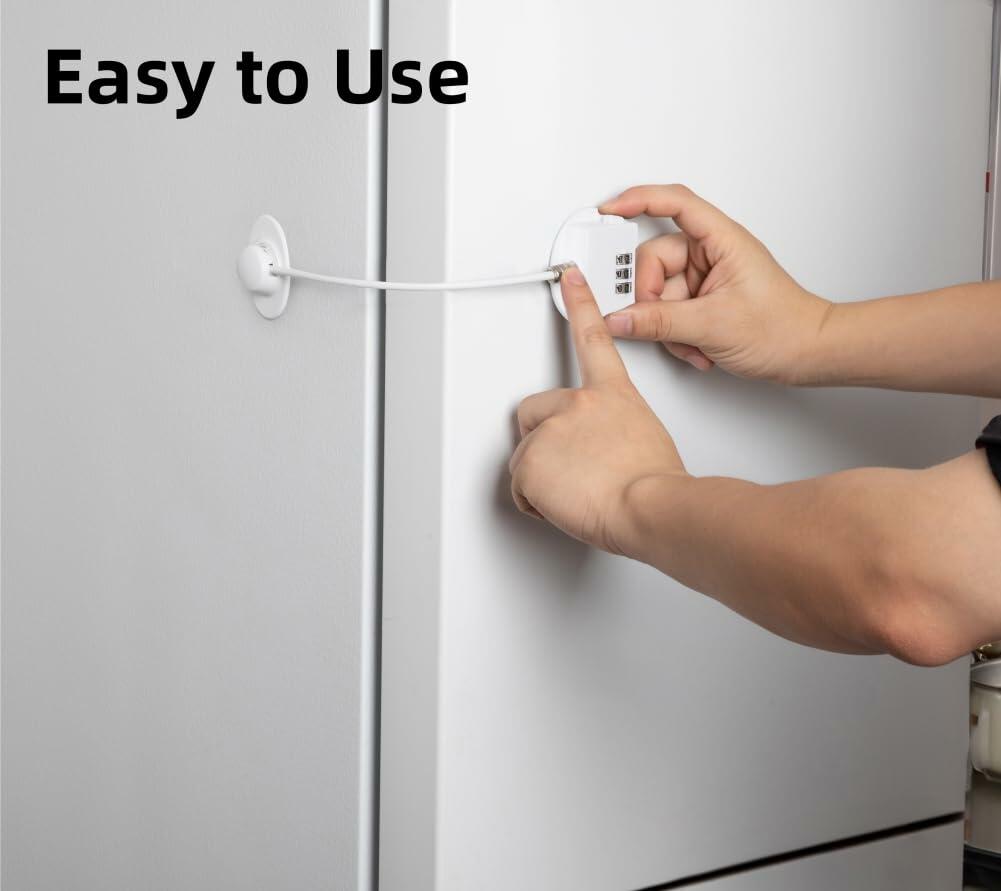 Refrigerator Lock Strong Adhesive Combination Fridge Door Lock White 2 Pack