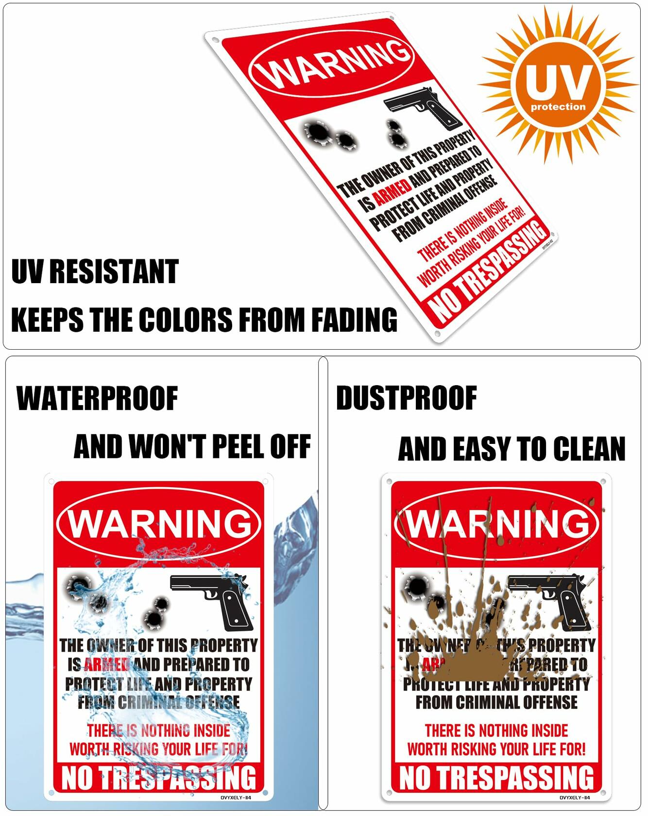 Ovyxely No Trespassing Gun Warning Sign Aluminum 10x7 Home Security