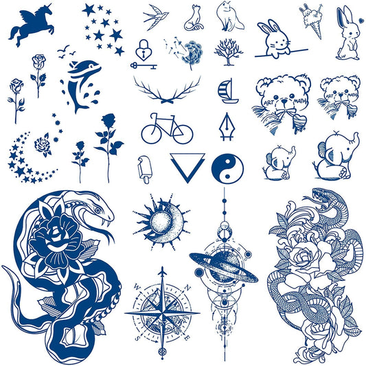 Aresvns Semi-Permanent Waterproof Temporary Tattoo Dark Blue Long-Lasting