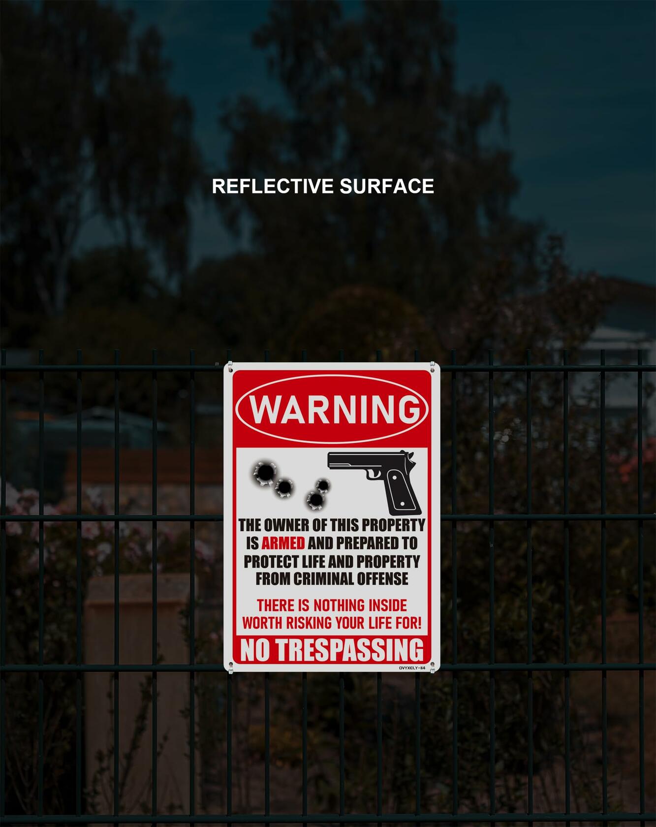 Ovyxely No Trespassing Gun Warning Sign Aluminum 10x7 Home Security