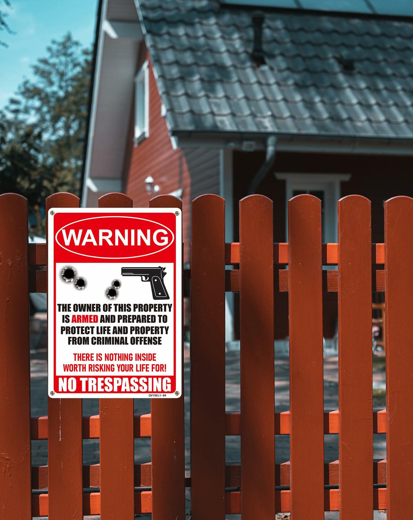 Ovyxely No Trespassing Gun Warning Sign Aluminum 10x7 Home Security