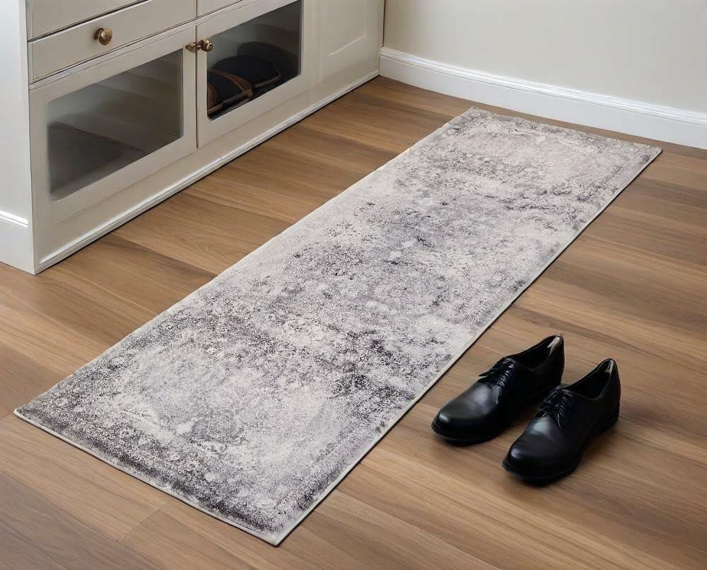 2x6 Faux Wool Runner Rug Non Slip Washable Vintage Rubber Backing Black
