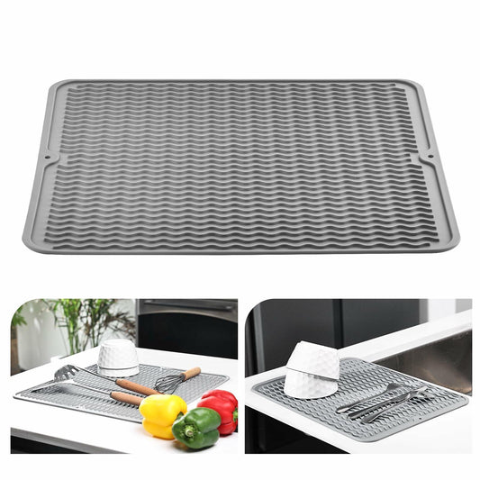 Silicone Dish Drying Mat Heat-Resistant Non-Slip Grey 15.7x17.7 Inch