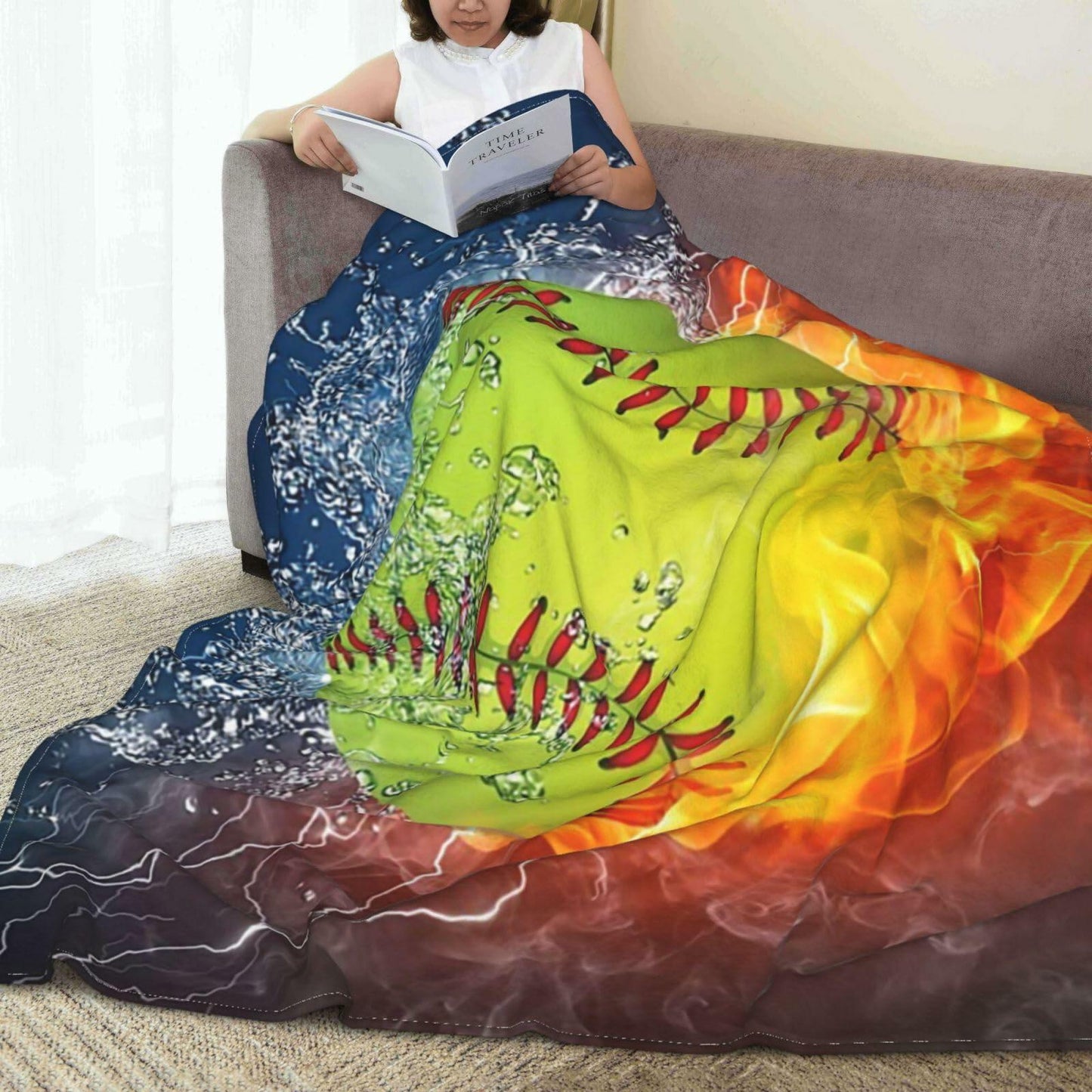 BLUBLU Fire Softball Flannel Fleece Throw Blanket Lightweight Cozy Plush 50x40