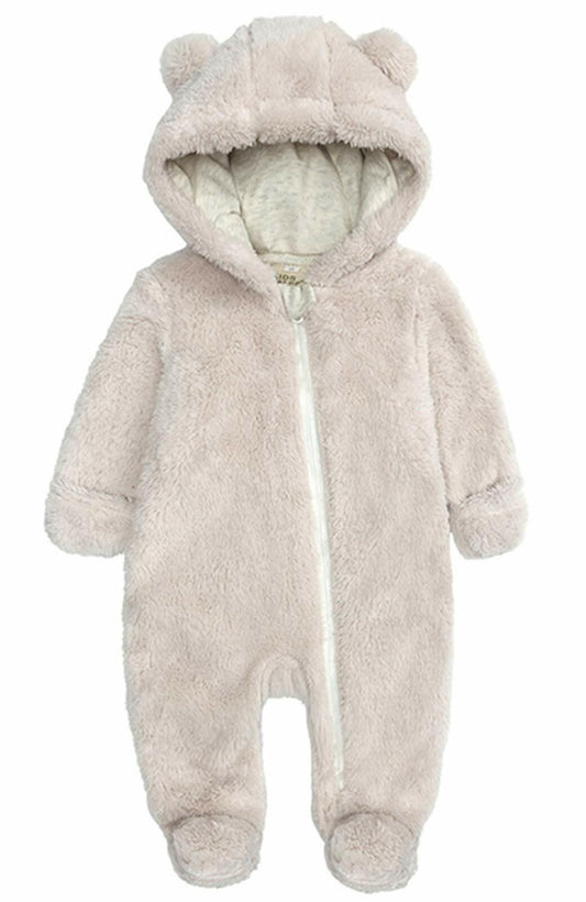 Baby Hooded Fleece Jumpsuit Snowsuit Bear Ears Warm 6-9 Months