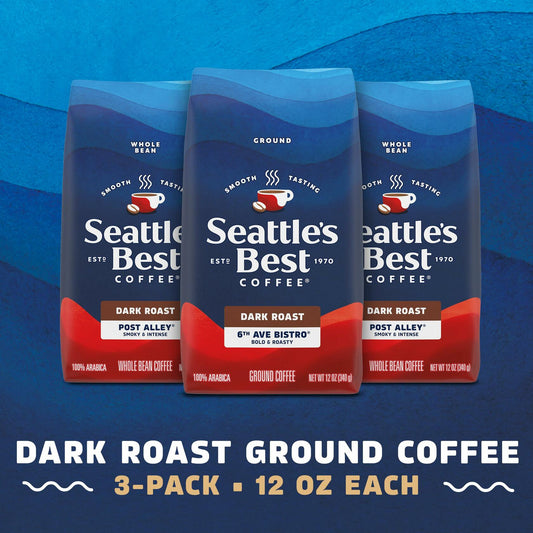 BestBy06/25 Seattle's Best Coffee Dark Roast Ground 100% Arabica 12oz 3 Bags
