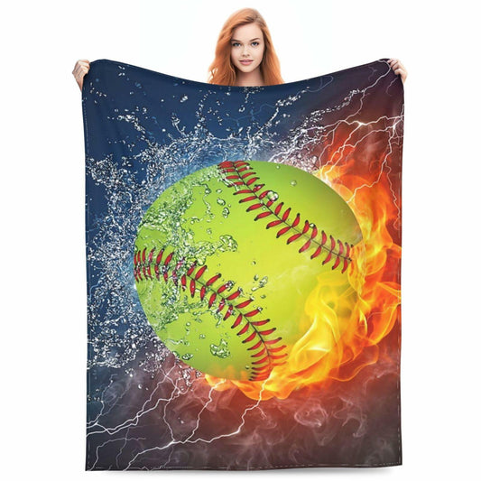 BLUBLU Fire Softball Flannel Fleece Throw Blanket Lightweight Cozy Plush 50x40
