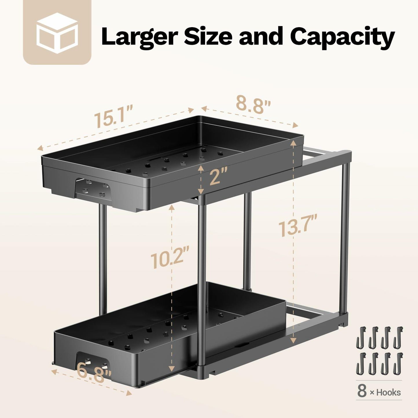 TidyLamu 2 Pack Double Sliding Under Sink Organizers 2 Tier Black
