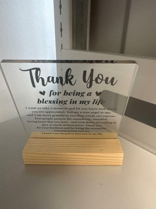 Inspirational Acrylic Thank You Plaque Gift for Teachers Women Men Desk Decor