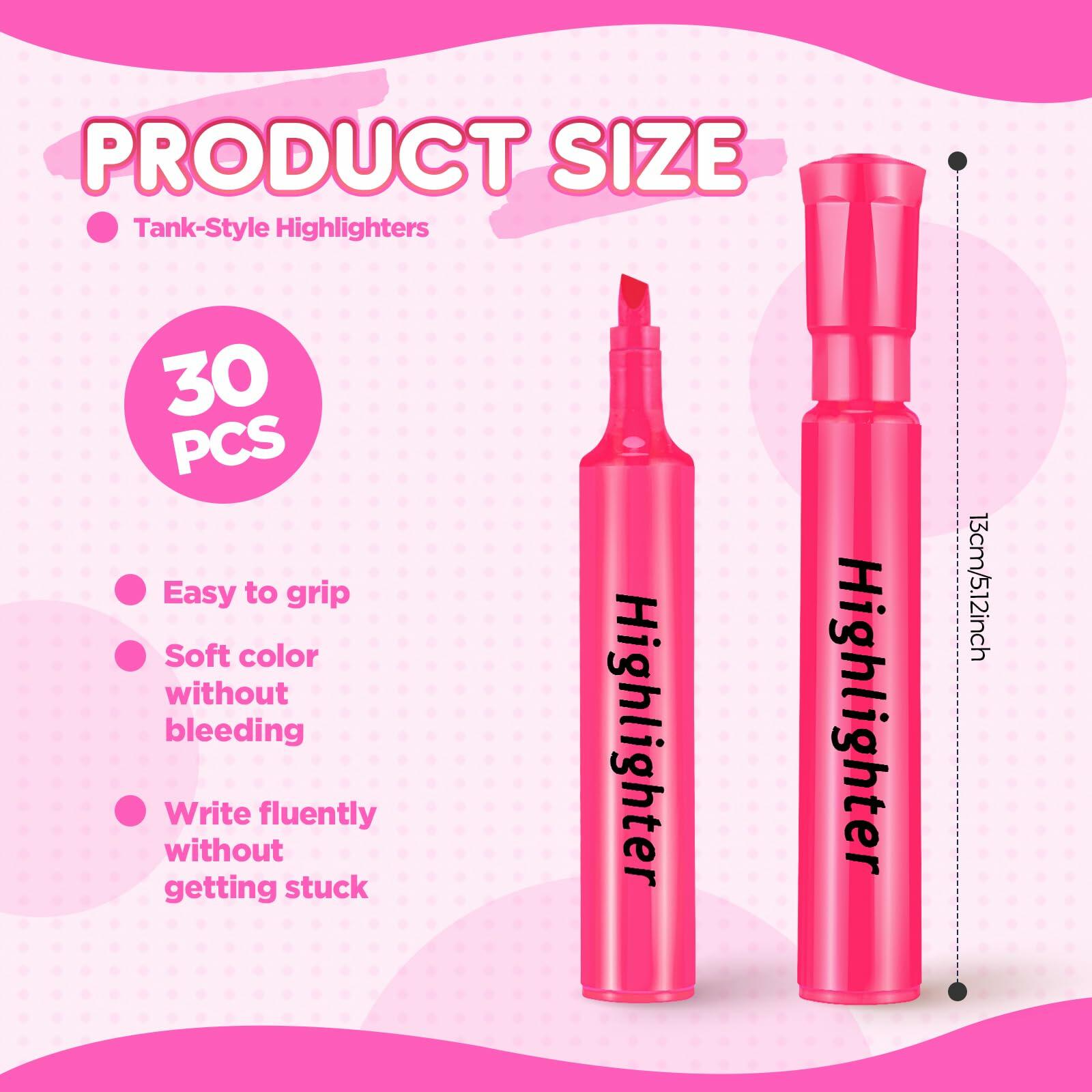 Qilery Highlighters 30 Pack Pink Tank Style Chisel Tip Quick Dry Markers