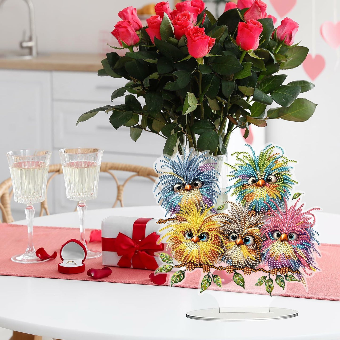 DIY Tabletop Diamond Art Kit Bird Crystal Cross Flower Painting Craft Kit