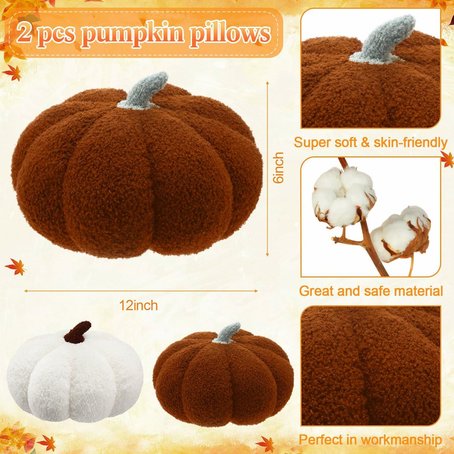 Beeveer 4 Pcs Pumpkin Throw Pillows 18x18in Brown White Sofa Cushion Covers