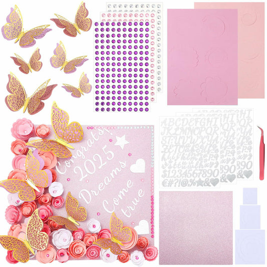 Knitgrip Graduation Cap Decoration Kit 98 Pc Pink Faux Flowers Butterfly