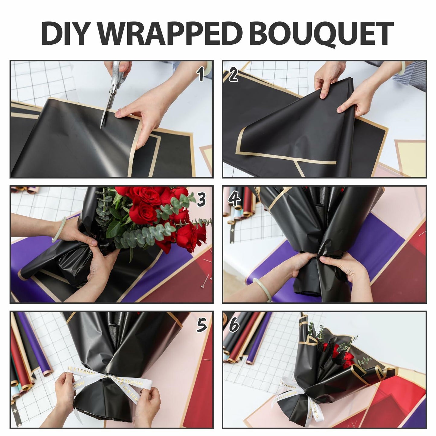 FUHITIM 20 Sheets Flower Wrapping Paper Waterproof Marble White Bouquet