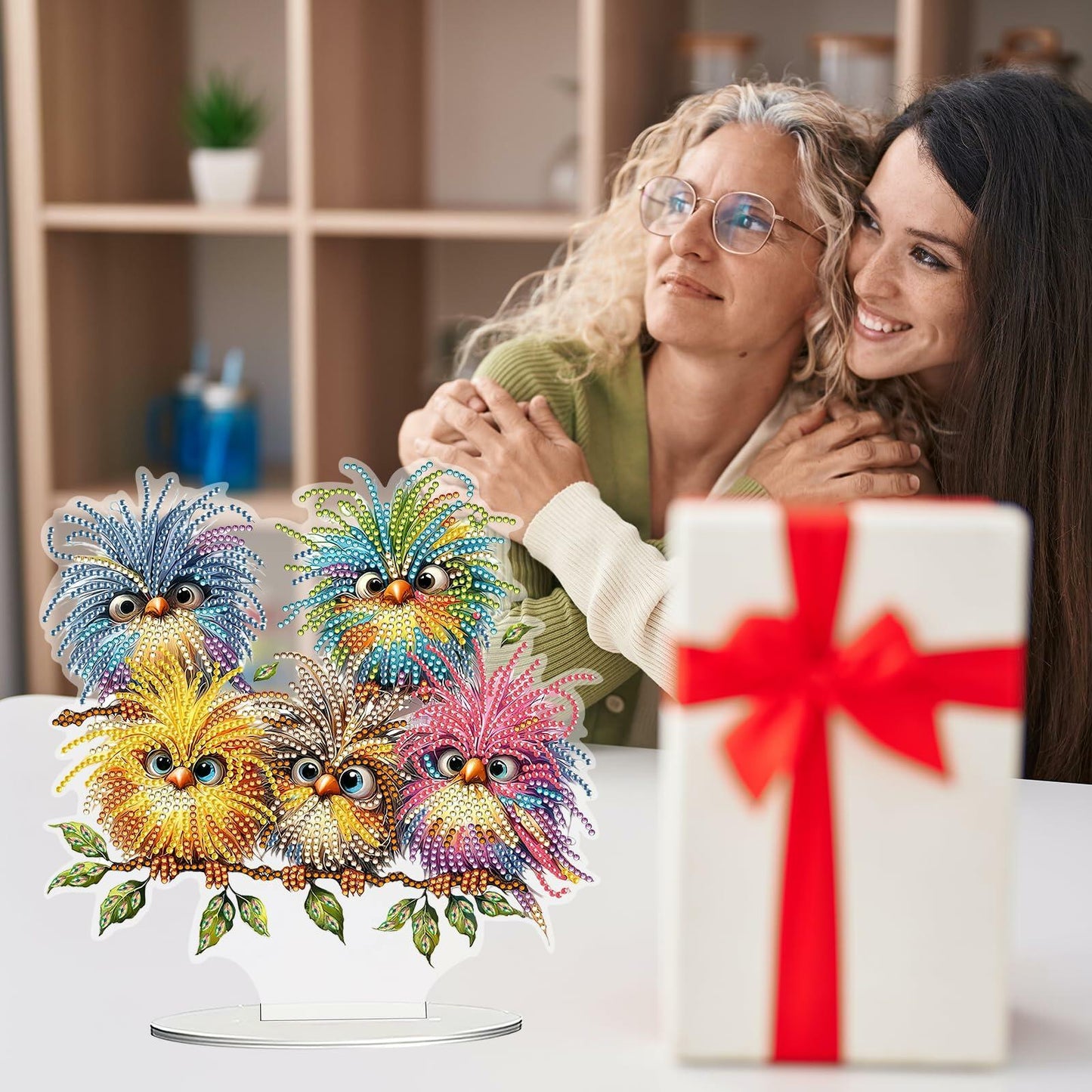 DIY Tabletop Diamond Art Kit Bird Crystal Cross Flower Painting Craft Kit