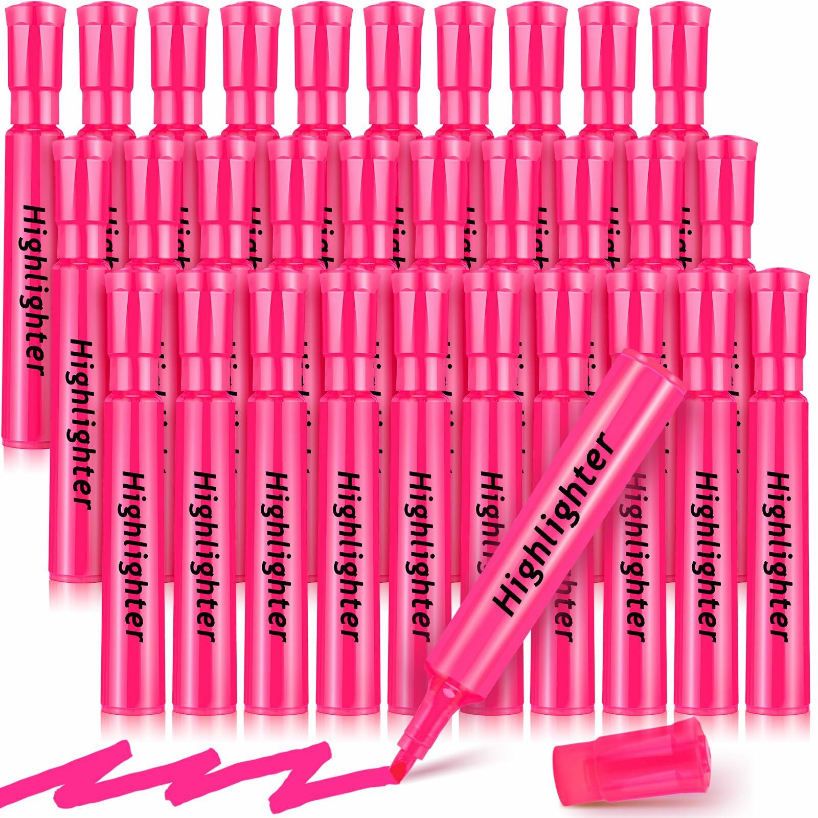 Qilery Highlighters 30 Pack Pink Tank Style Chisel Tip Quick Dry Markers