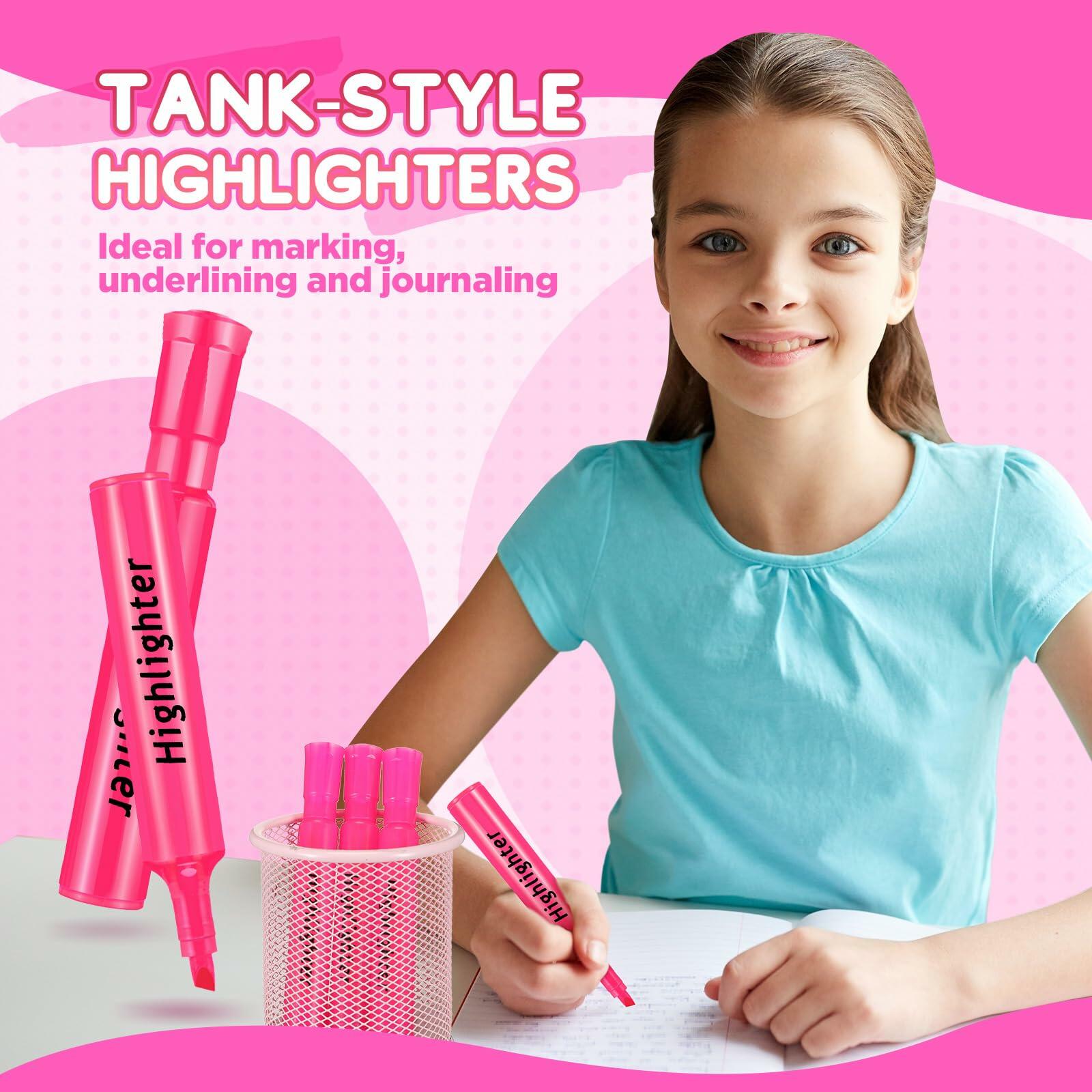 Qilery Highlighters 30 Pack Pink Tank Style Chisel Tip Quick Dry Markers