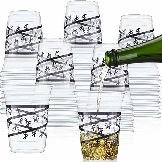 Skyley 100 Pcs 16 oz Black Rimmed Swirl Plastic Cups Disposable Party