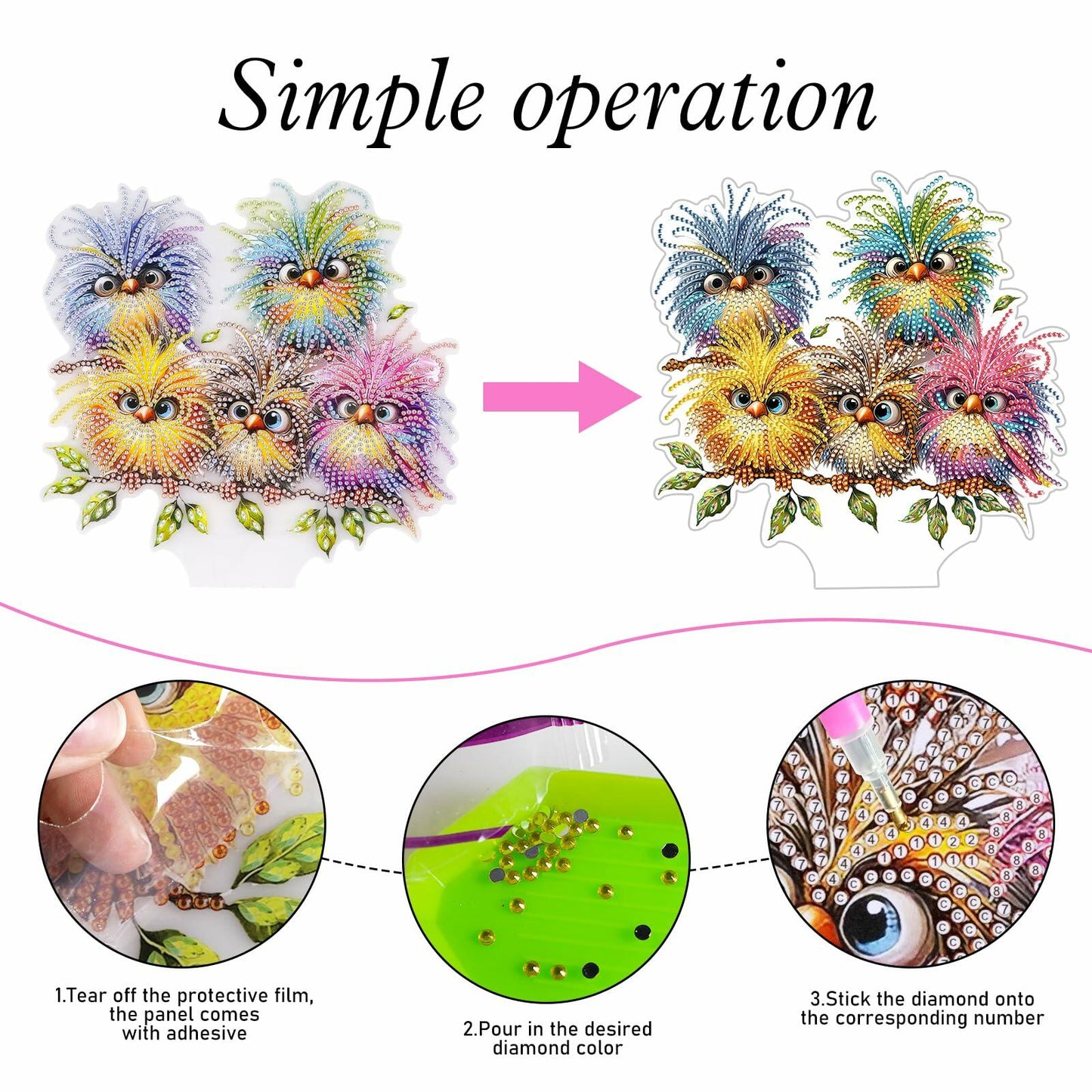 DIY Tabletop Diamond Art Kit Bird Crystal Cross Flower Painting Craft Kit