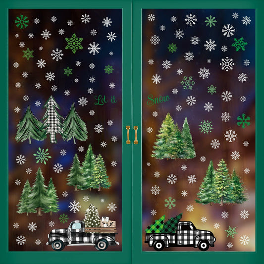 134 PCS Christmas Window Stickers Buffalo Plaid Truck Snowflake Black White