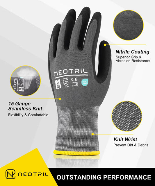 [Like_new] NEOTRIL Safety Work Gloves MicroFoam Nitrile Coated Seamless Knit 6 Pairs Size S