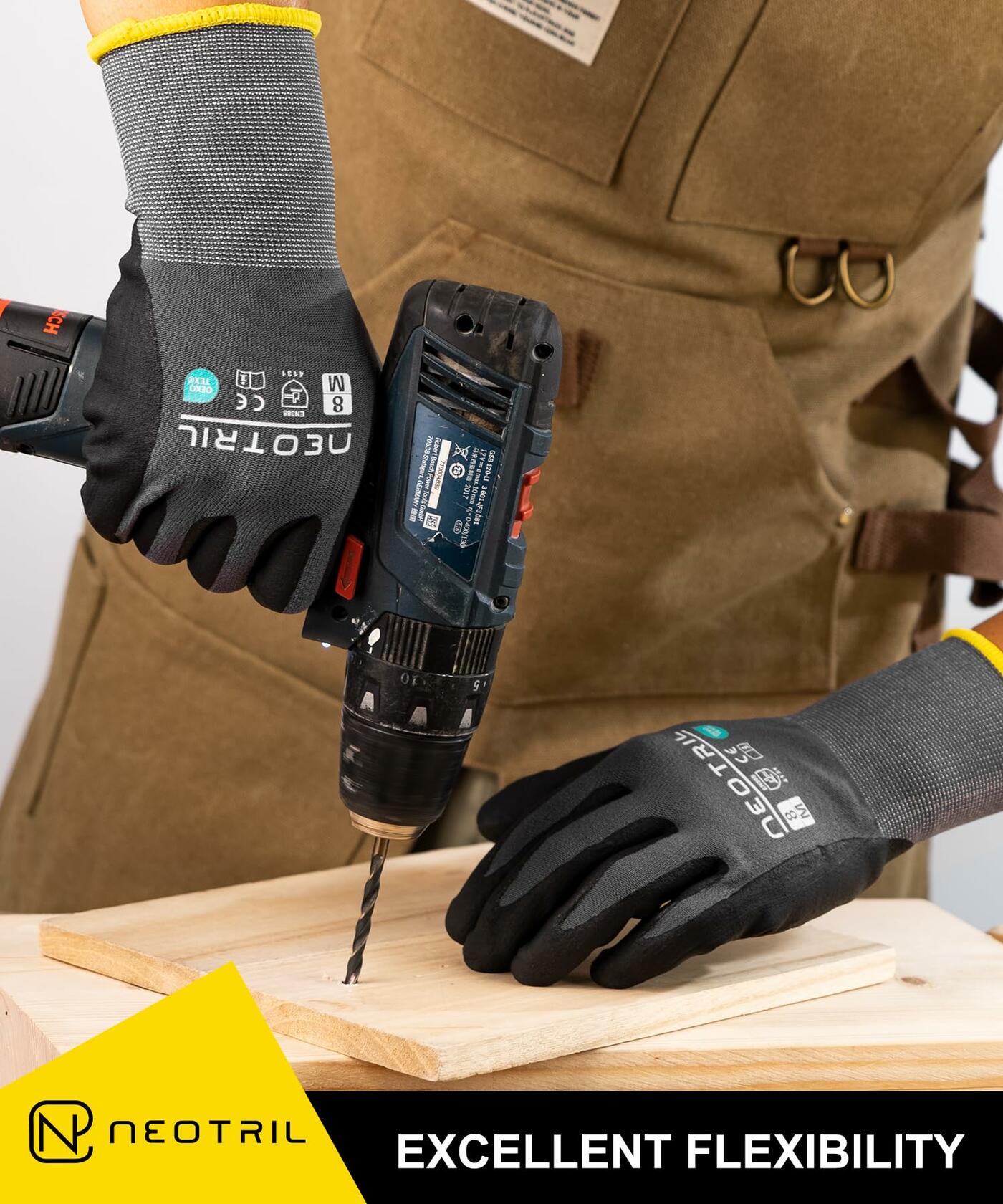 [Like_new] NEOTRIL Safety Work Gloves MicroFoam Nitrile Coated Seamless Knit 6 Pairs Size S