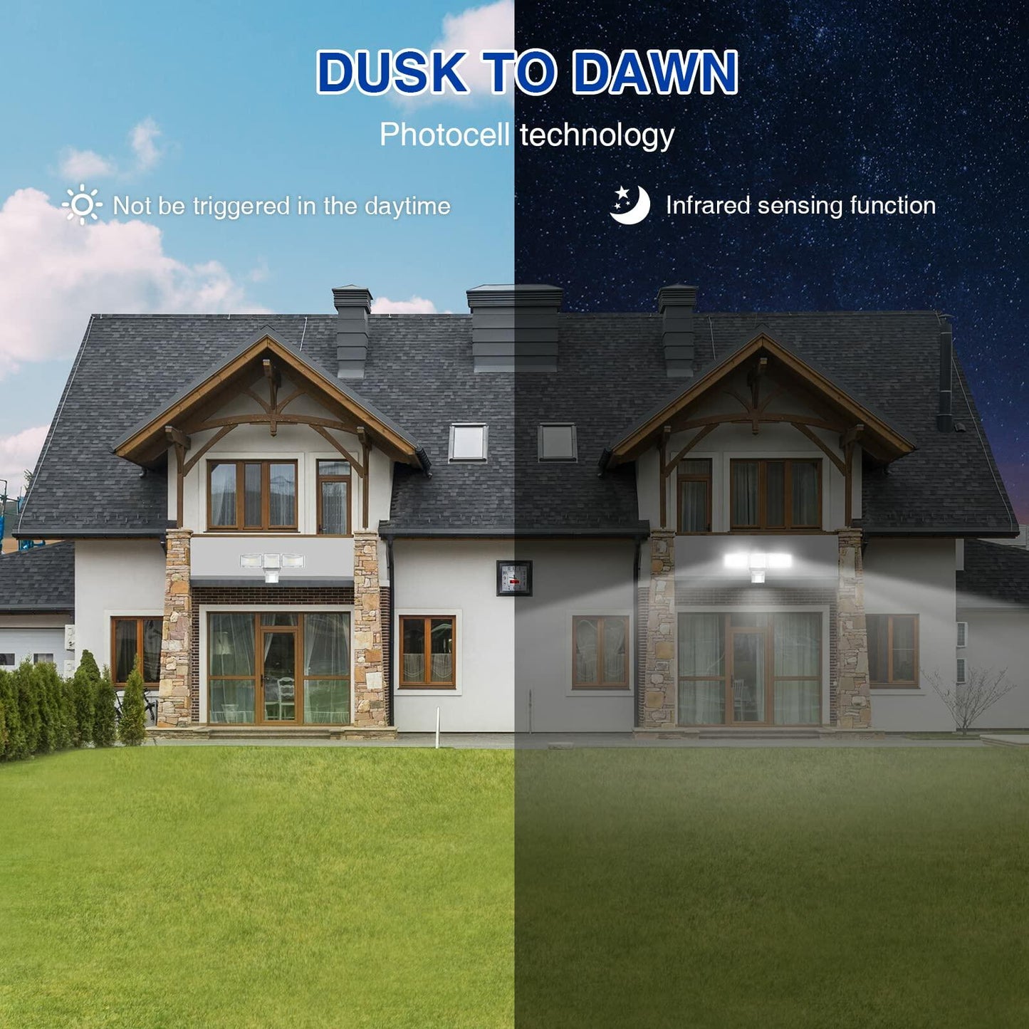 SAATLY Motion Sensor Outdoor Lights 4600LM LED IP65 Waterproof 3 Head
