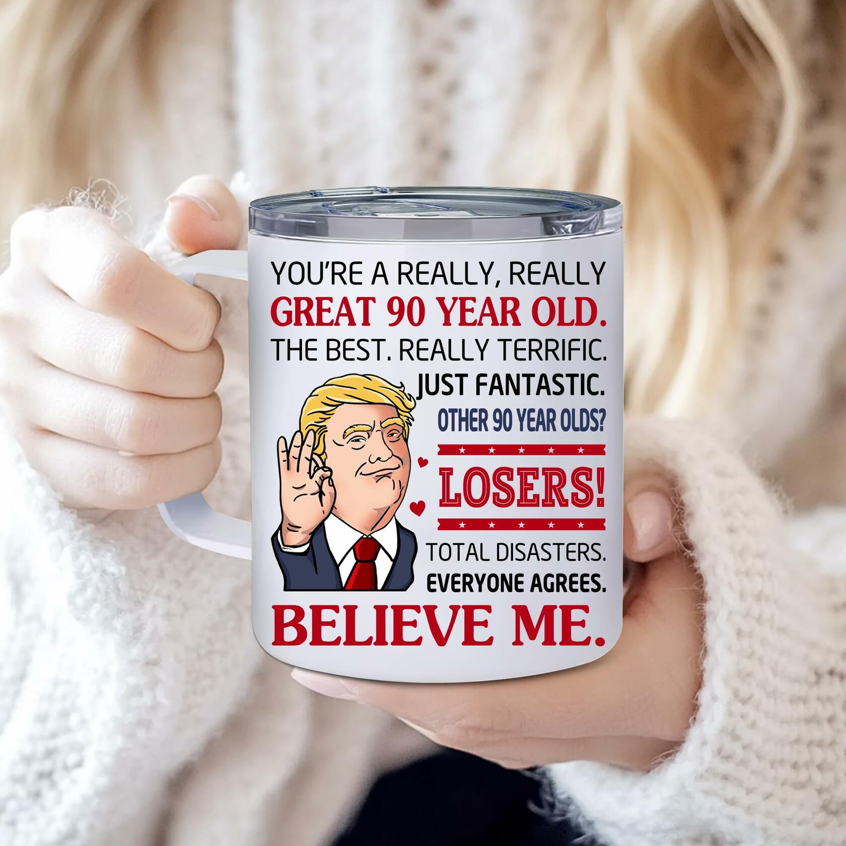 NAHOTICQ 90th Birthday Tumbler Mug 12oz Gift for Men Women