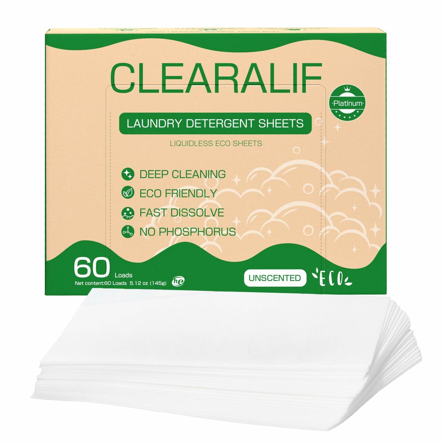 Laundry Detergent Sheets Up to 60 Loads Fresh Unscented Lightweight Eco Friendly