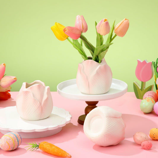Sieral 3 Pcs Mini Tulip Ceramic Vase Tabletop Flower Pot Mother’s Day Gift