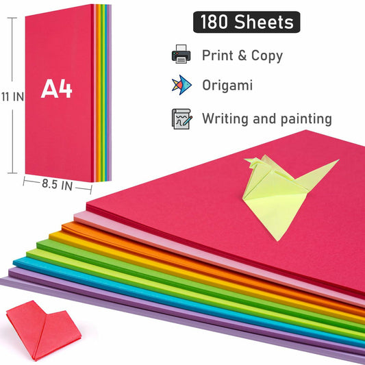 Color Print & Copy Paper 8.5x11in 180 Sheets 6 Colors Pastel 20lb 90GSM