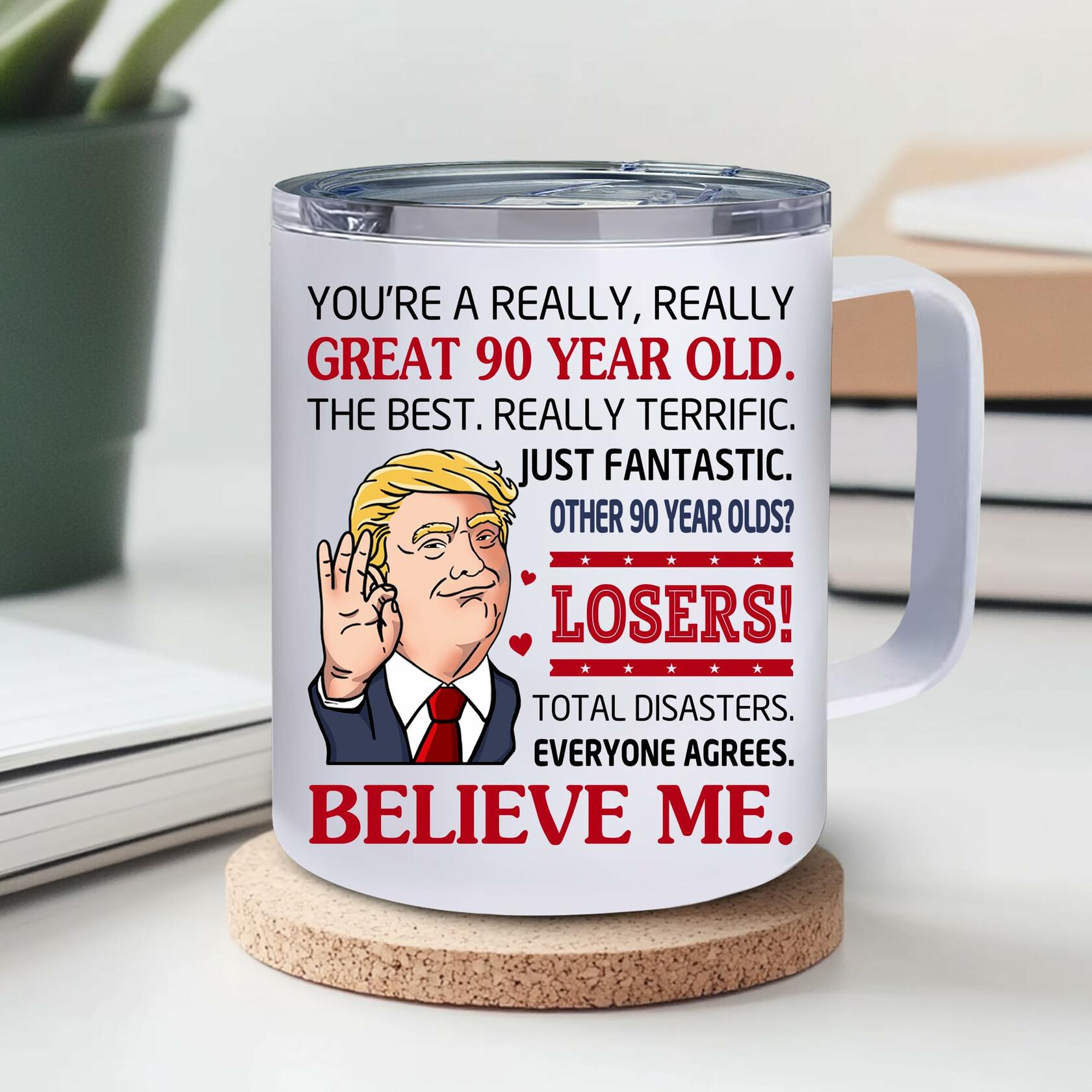 NAHOTICQ 90th Birthday Tumbler Mug 12oz Gift for Men Women