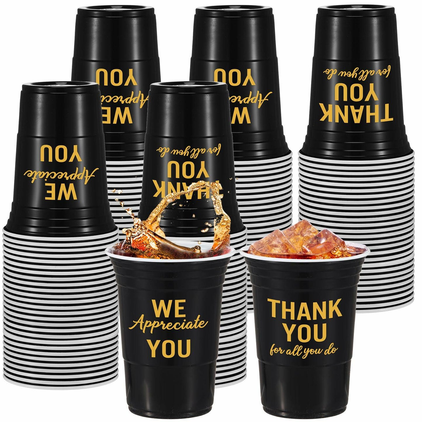Jingmore 50 Pcs 16oz Disposable Bridal Shower Cups Black Gold