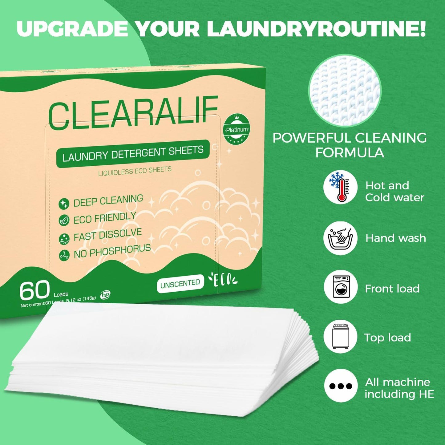 Laundry Detergent Sheets Up to 60 Loads Fresh Unscented Lightweight Eco Friendly