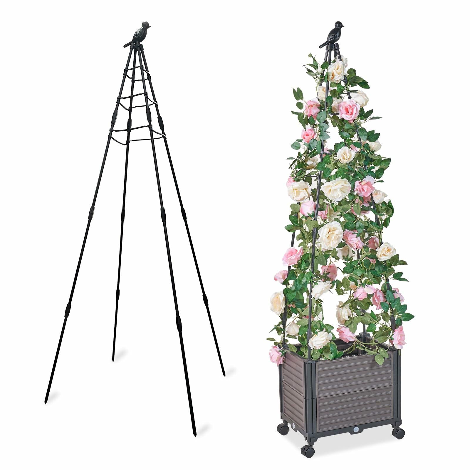 GOTRUTH Obelisk Trellis with Planter Boxes 63" Rustproof Outdoor Plant Support